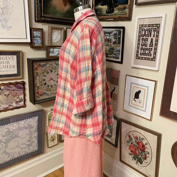 Soft Surroundings Womens Red Plaid Linen Button-Up Long Sleeve Shirt Size 3X - Picture 4 of 11